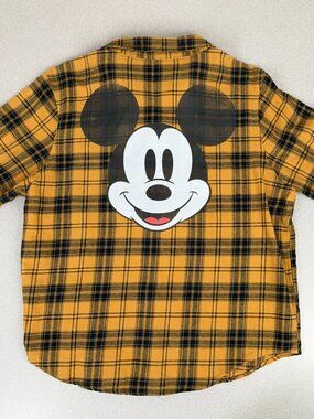 Disney Minnie Mouse Plaid Flannel Shirt Button Up Pink Black Size M Disneycore